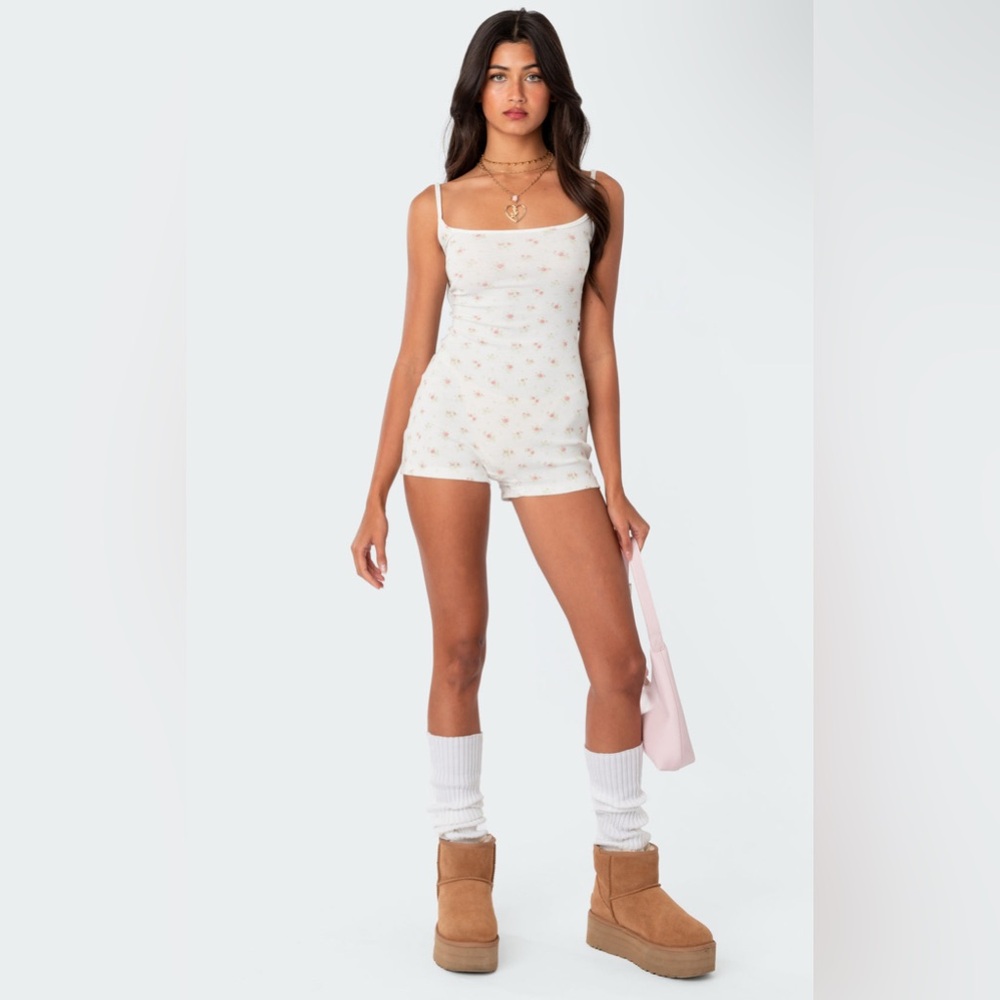 Edikted Ditsy Open Back Tie Romper